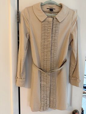 Hale Bob Beige Long Sleeve Ruffle-Front Coat